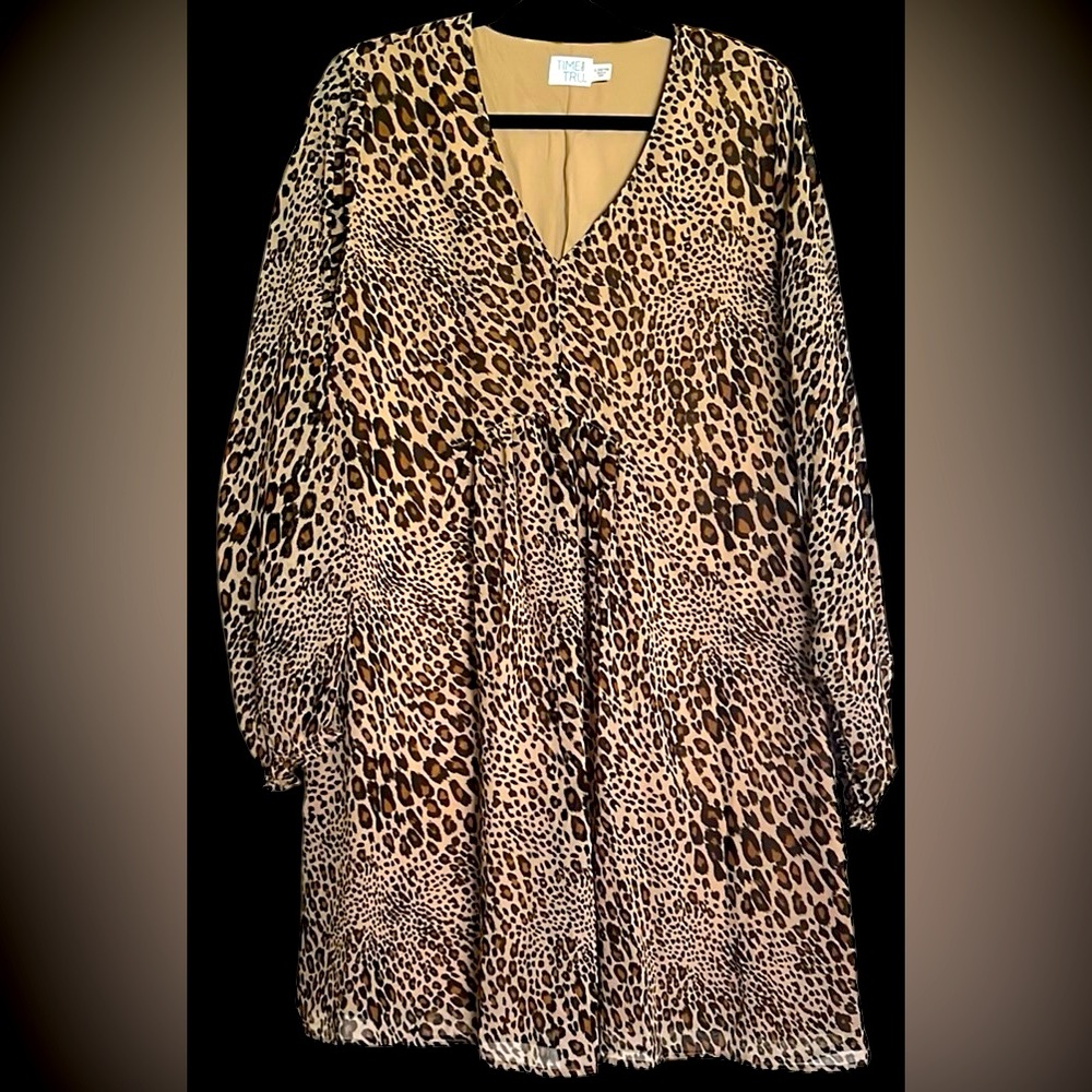 TIME and TRU Black/Brown/Tan Animal Print Peasant Dress, Size LG(12-14), NWT. - Picture 1 of 9